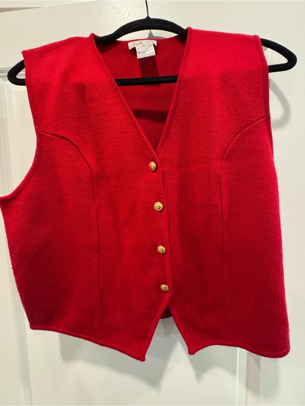 Talbots Red Merino WoolVest with Gold Buttons